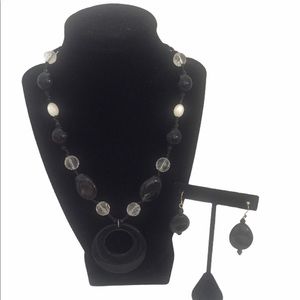Black Beaded Necklace And Earrings